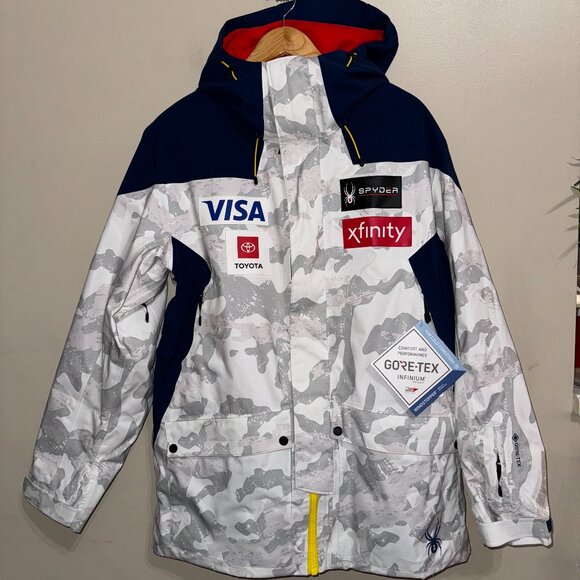 Spyder Mens US Alpine USA Ski Team GTX Gore-Tex Primaloft Jacket L Snow Camo NEW